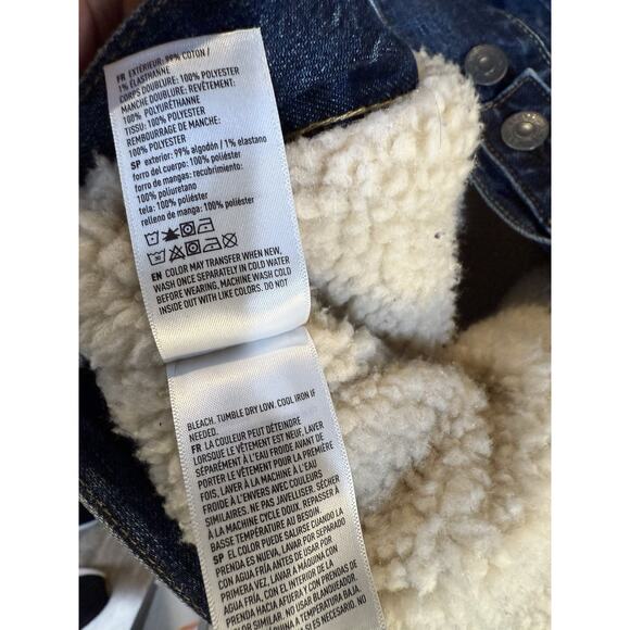 American Eagle Denim Jacket Mens Small Blue Sherpa Lined Bomber Trucker Biker - Picture 5 of 10